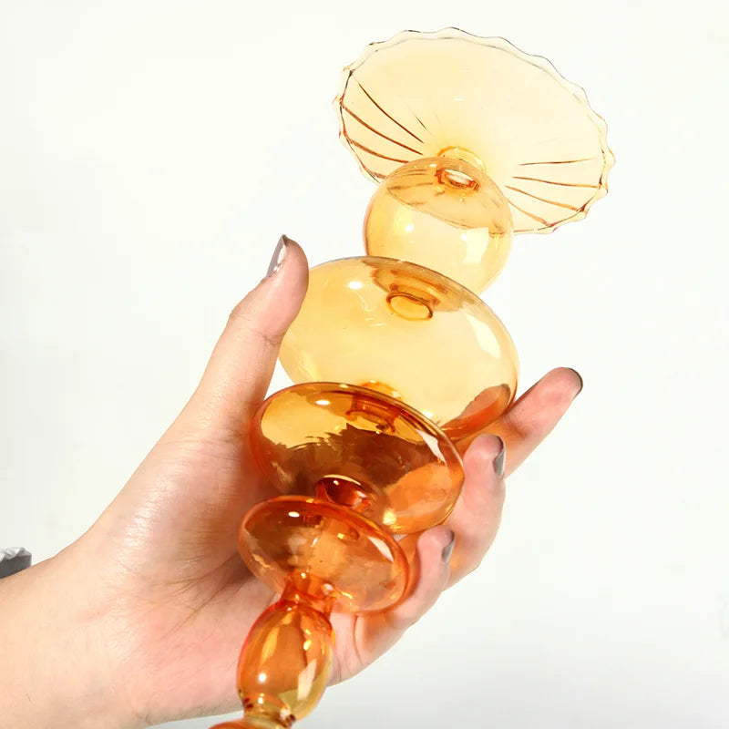 Nordic Retro Orange Glass Candleholder Creative Home Decor Wedding Party Dinner Candlelight Decoration Living Room