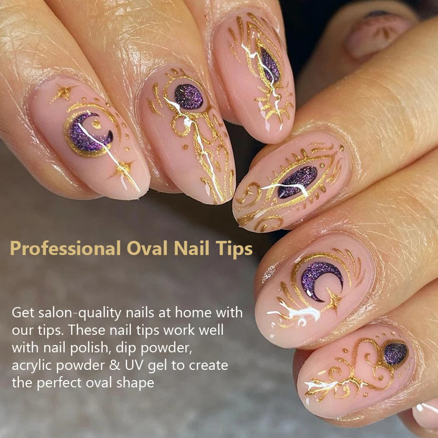 Oval Shape False Nails, Full Coverage Nail Tips for Acrylic UV Gel, Nail Art Manicures, 500Pcs