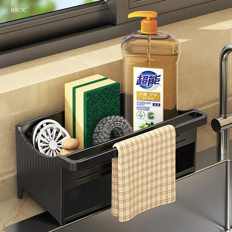 Kitchen Sink Rack With Self-draining Tray Sponge Rag Organizer Bathroom Cosmetic Facial Cleanser Holder Household Storage shelf