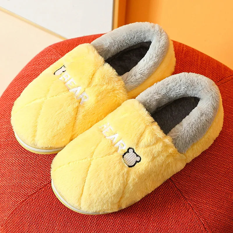 New Men Slippers Big Size Winter Warm Plush Indoor Slides Women Soft Thick Bottom Non-Slip Comfort Shoes Furry Bedroom Shoes