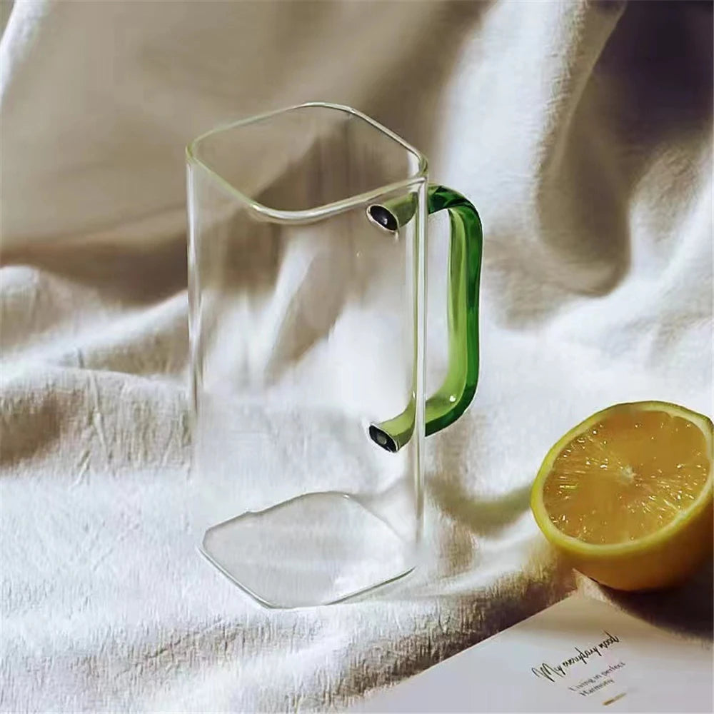 400ml Heat Resistant Square Glass Cup with Lid and Straw Transparent Juice Glass Beer Milk Cups Breakfast Mug Drinkware