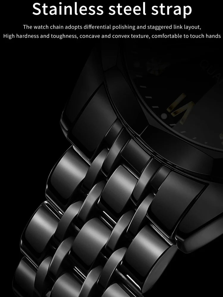 OLEVS Watch for Men Luxury Brand Black Steel Strap 3ATM Waterproof Date Luminous Quartz Men's Watches Reloj Hombre