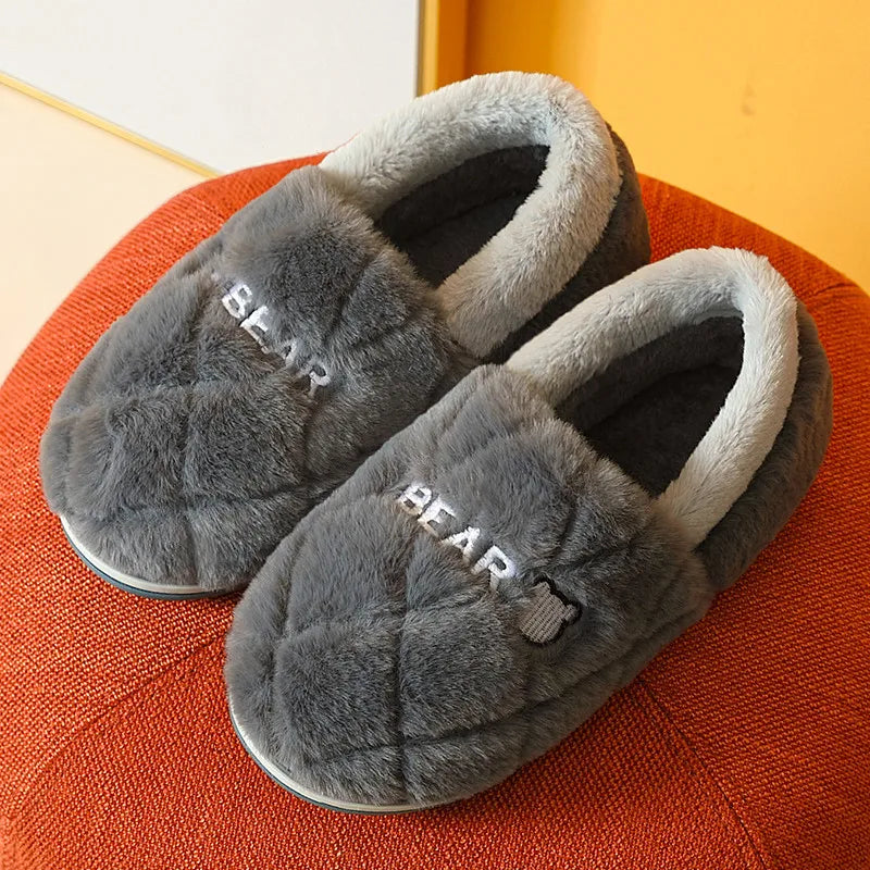 New Men Slippers Big Size Winter Warm Plush Indoor Slides Women Soft Thick Bottom Non-Slip Comfort Shoes Furry Bedroom Shoes