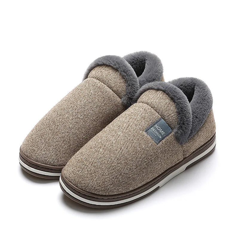 New Men Slippers Big Size Winter Warm Plush Indoor Slides Women Soft Thick Bottom Non-Slip Comfort Shoes Furry Bedroom Shoes