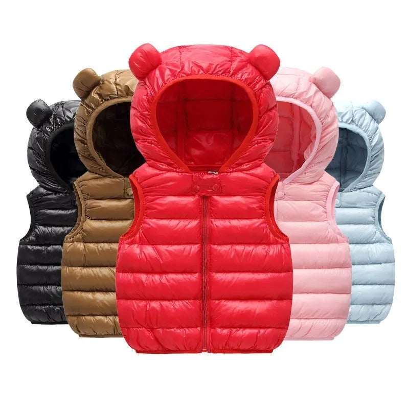 Autumn Children Warm Down Vest Baby Cotton Waistcoat Kids Outerwear Vest Children Clothing Boys Girls Hooded Jackets Vest