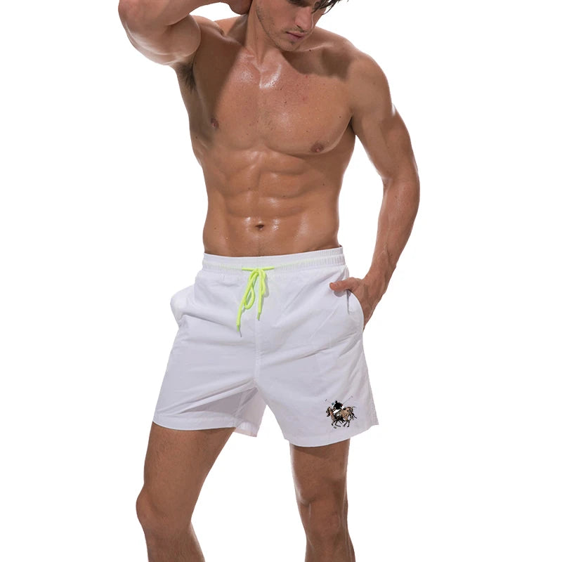 White Shorts Men Japanese Style Polyester Running Sport Shorts for Men Casual Summer Elastic Waist Solid Shorts Printed Clothing