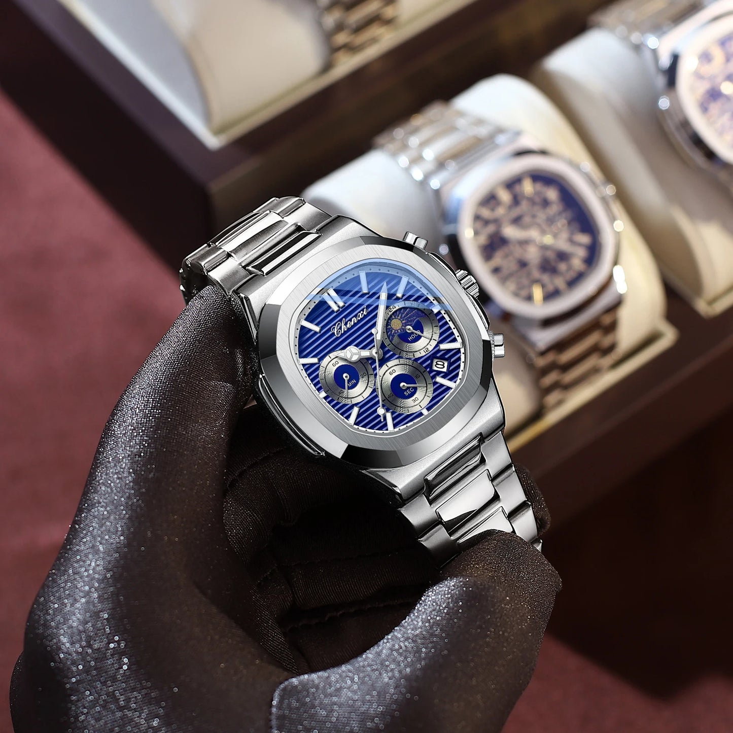 Men's Luxury Big Brand Watch For Men Imitation Mechanical Hand Clock Automatic Moonphase High Quality Steel Waterproof