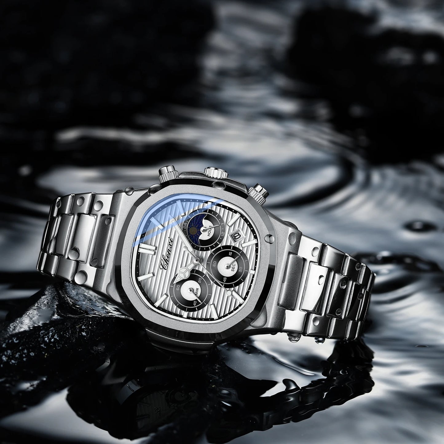 Men's Luxury Big Brand Watch For Men Imitation Mechanical Hand Clock Automatic Moonphase High Quality Steel Waterproof