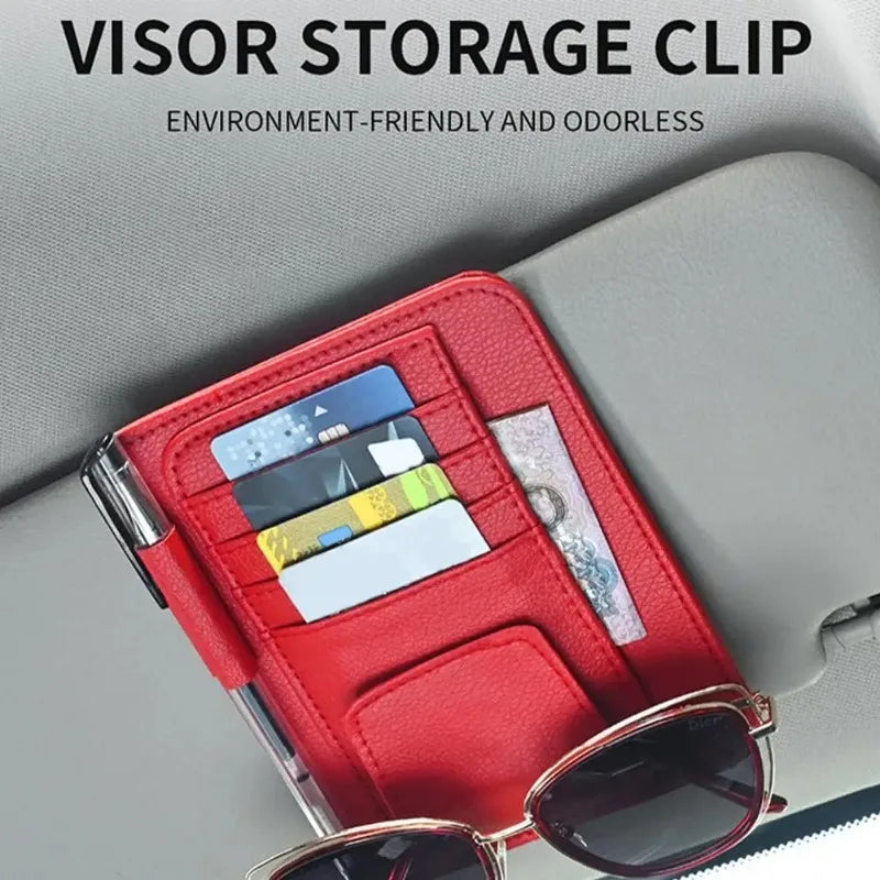 Car Sun Visor Organizer Multi-Pocket Business Card Storage Management Sunglasses Holder Visor Accessories Car Interior