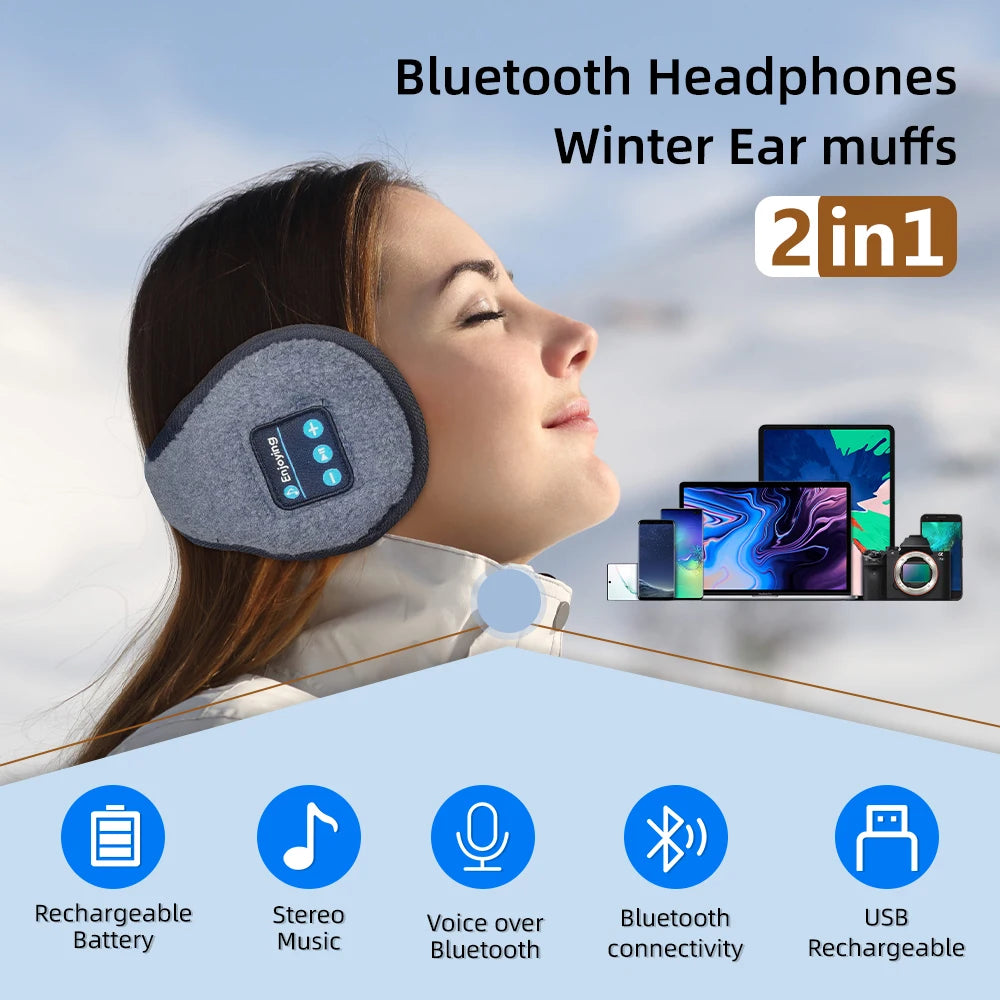Wireless Headband Headphones Muffs, Earphone Warmer Earmuffs, Bluetooth Ear Warmer Music Men's Women Winter Thick Casual Cap