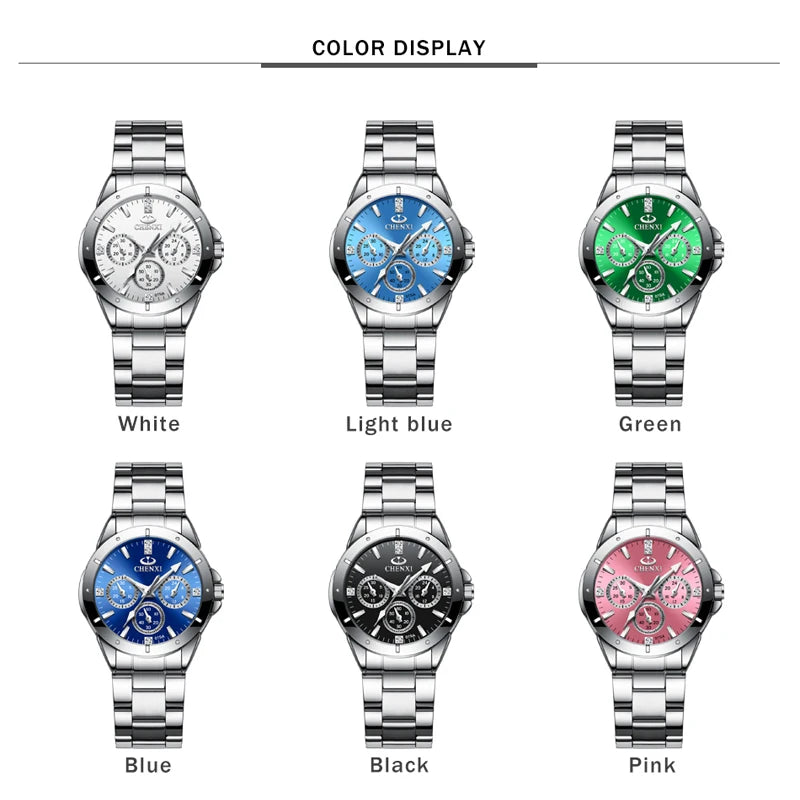 CHENXI Watches Women‘s Fashion Luxury All Stainless Steel High Quality Rhinestone Ladies Quartz Wristwatches for Women