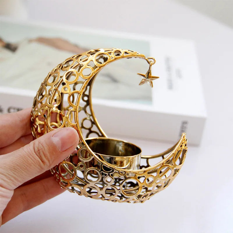 Eid Mubarak Moon Star Candle Holders 2023 Ramadan Metal Candlestick Ornaments for Table Ramadan Kareem Home Decoration Eid Gifts