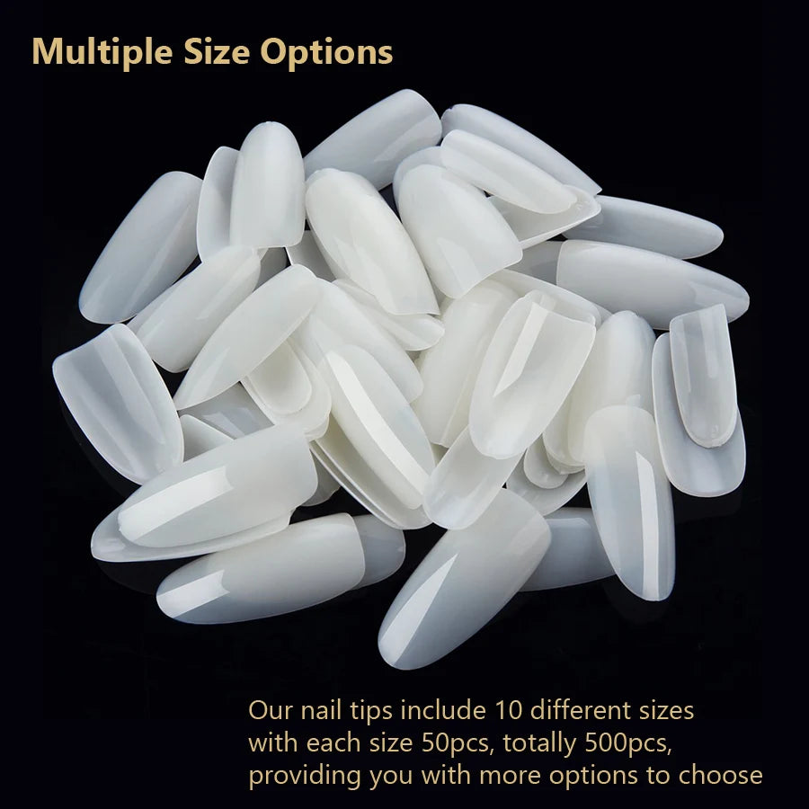 Oval Shape False Nails, Full Coverage Nail Tips for Acrylic UV Gel, Nail Art Manicures, 500Pcs