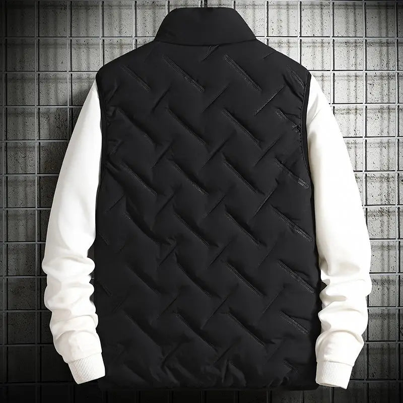 2023 Winter Warm Men's Jacket Sleeveless Zipper Vest Solid Color Casual Vests Cotton-Padded Thickened Stand Collar Wear Outside