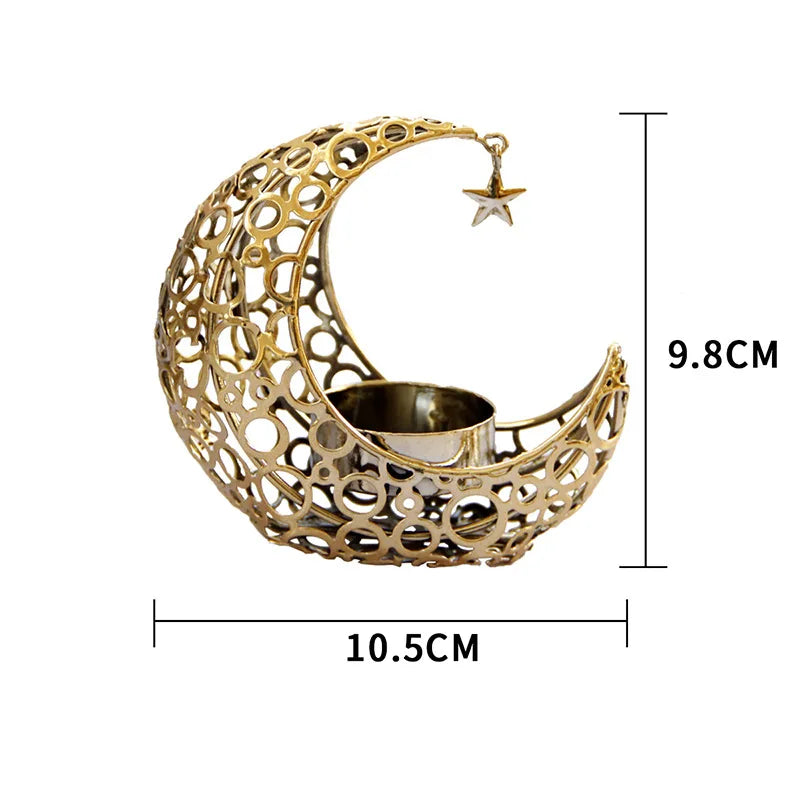Eid Mubarak Moon Star Candle Holders 2023 Ramadan Metal Candlestick Ornaments for Table Ramadan Kareem Home Decoration Eid Gifts