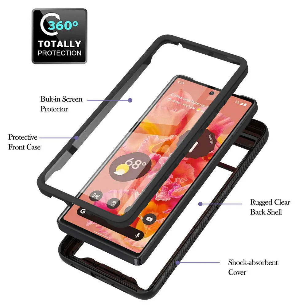 Pixel 7 Pro 8 6A Shockproof Case Front Screen Film Crystal Back Capa for Google Pixel 8 A Pixel7 7Pro 7A 360 Protect Phone Cover