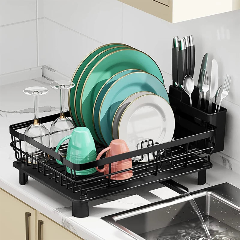 New Dish Drying Rack With Drainboard Dish Storage Racks With Removable Utensil Holder And Knife Slots Dish Drainer Kitchen Sink