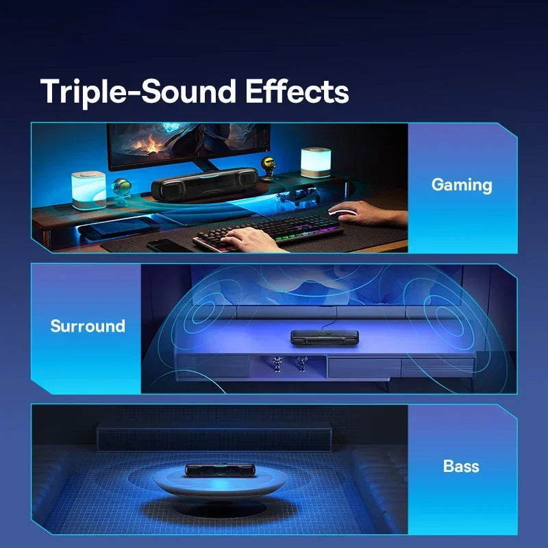 Baseus DS10 Desk Mini Soundbar Speaker Bluetooth 5.3 Triple-Mode Audio 3D Soundscape Surround SubwooferSound Box for Laptop PC