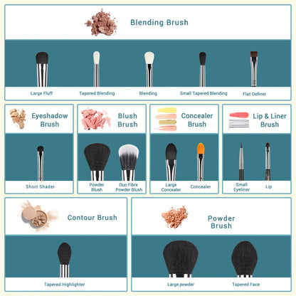 Jessup Pro Makeup Brushes Set 15pcs Cosmetic Make up Powder Foundation Eyeshadow Eyeliner Lip Black T092