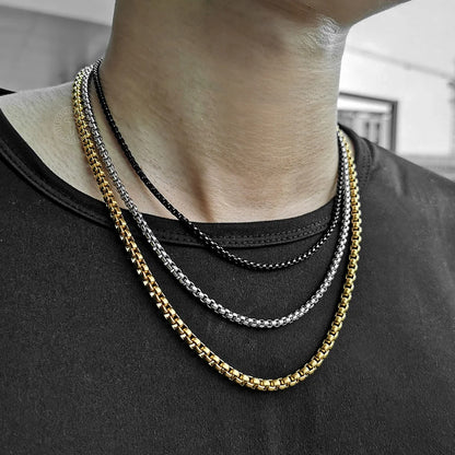 2mm 3mm 5mm Black Round Box Link Chain Necklace For Men Boy Stainless Steel Chain Necklace Wholesale Dropshipping Jewelry KNM118