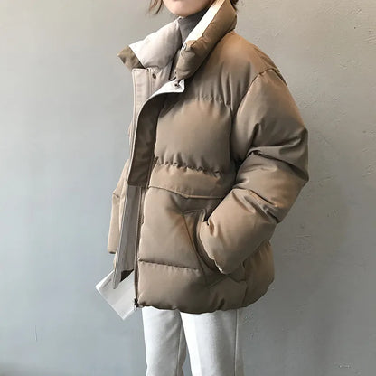 2022 Women's Winter Jacket Streetwear Polyester Zipper Straight 3 Solid Color Padded Coat Warm Femme Parkas Black Women Clothing