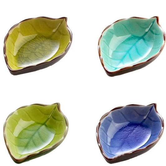 Handcraft Creative Leaves Ceramic Plates Japanese Sushi Dishes Snacks Kitchen Vinegar Seasoning Sauce China Dinnerware