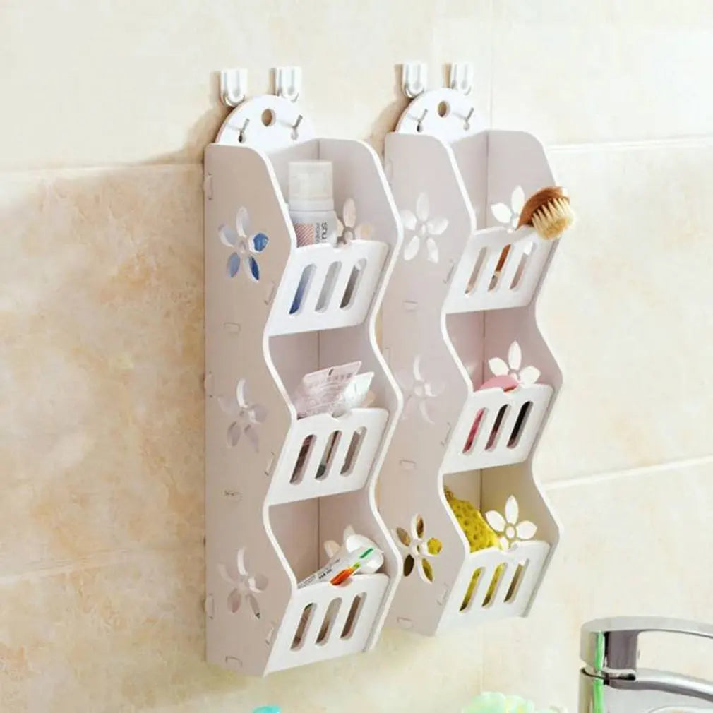 3 Layers Organizer Wall-mounted Shelf Bathroom Cosmetic Shampoo Holder Storage Kitchen Rack Groceries Basket Home Accessories