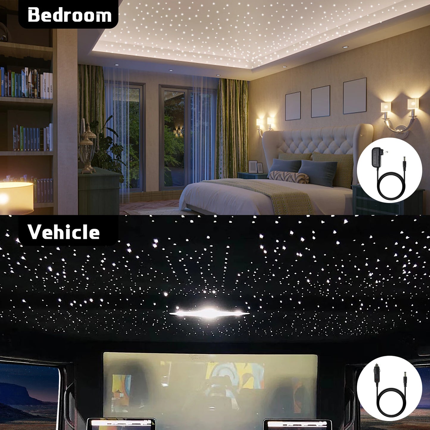 DC12V Car Roof Star Light 6W RGB Fiber Optic Star Ceiling Kit Bluetooth app Fiber Optic Light for Optical Fiber Starry Sky