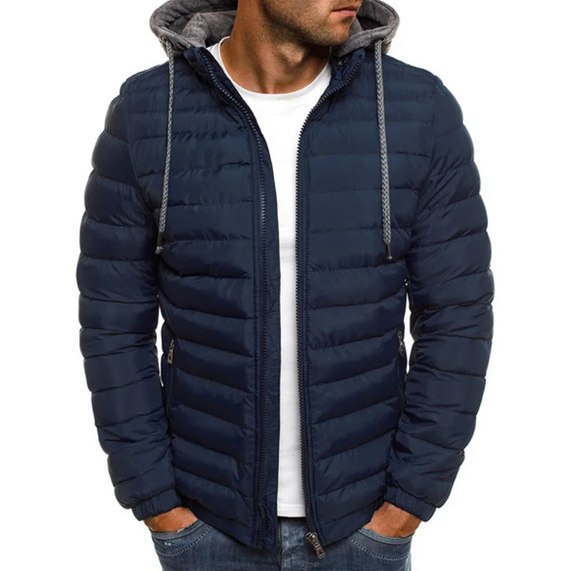 ZOGAA Men Winter Solid Parkas Hooded Zipper Fashion Cotton Coat Jacket Casual Warm Clothe Mens Overcoat Streetwear Puffer Jacket