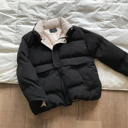 2022 Women's Winter Jacket Streetwear Polyester Zipper Straight 3 Solid Color Padded Coat Warm Femme Parkas Black Women Clothing