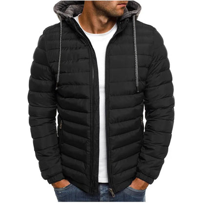 ZOGAA Men Winter Solid Parkas Hooded Zipper Fashion Cotton Coat Jacket Casual Warm Clothe Mens Overcoat Streetwear Puffer Jacket