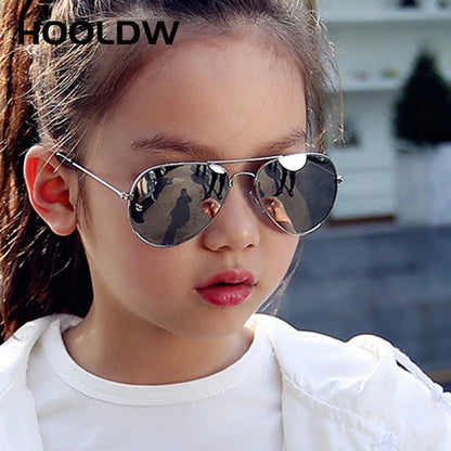 HOOLDW Classic Kids Sunglasses Piolt Style Boys Girl Sun Glasses Brand Design Metal Frame Colorful Mirror Children Glasses UV400