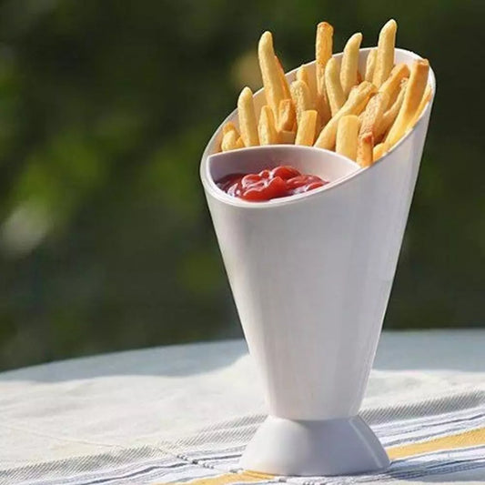 Fries Shelf Holder Assorted Sauce Chips Dip Snack Cone Stand Plastic Dip Cup Two Cup-mouth Tableware Tray Container Kitchen Tool