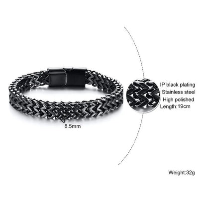 VNOX Stylish Mens Double Wheat Chain Bracelet 8.5MM Stainless Steel Black Color Punk pulseira masculina 19/21cm