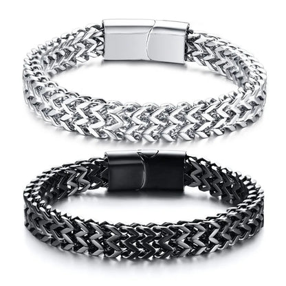 VNOX Stylish Mens Double Wheat Chain Bracelet 8.5MM Stainless Steel Black Color Punk pulseira masculina 19/21cm