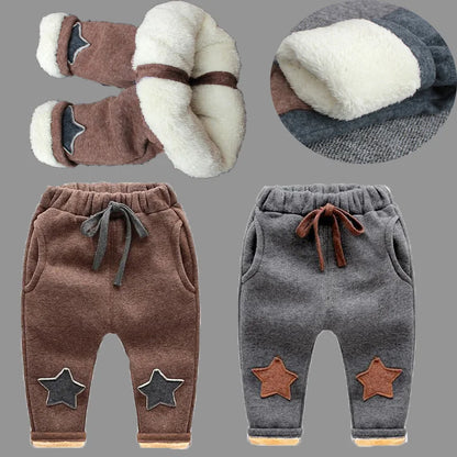 BibiCola New Baby Pants Thick Winter Baby Child Trousers Star Pants Children Leggings Kids Thick Velvet Pants Boys Warm Trousers