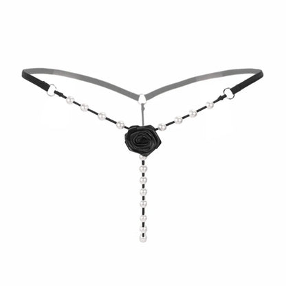 Women Flower Pearl G String Sexy Thong Temptation Panties Ladies Low Waist Underwear BeadsTanga Massage Dessous Elastic Tangas