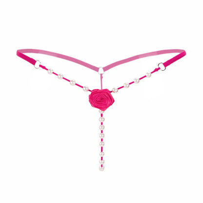 Women Flower Pearl G String Sexy Thong Temptation Panties Ladies Low Waist Underwear BeadsTanga Massage Dessous Elastic Tangas
