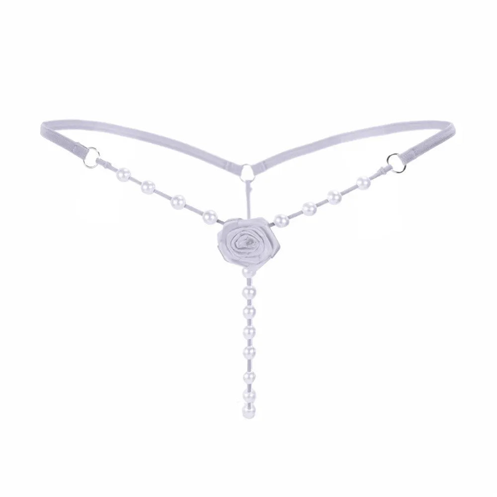 Women Flower Pearl G String Sexy Thong Temptation Panties Ladies Low Waist Underwear BeadsTanga Massage Dessous Elastic Tangas