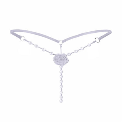 Women Flower Pearl G String Sexy Thong Temptation Panties Ladies Low Waist Underwear BeadsTanga Massage Dessous Elastic Tangas