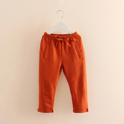 2022 Spring Autumn 2-7 8 9 10 Years Solid Color Cotton Drawstring Child Baby Kids Unisex Sports Long Trousers Pants For Boy Girl