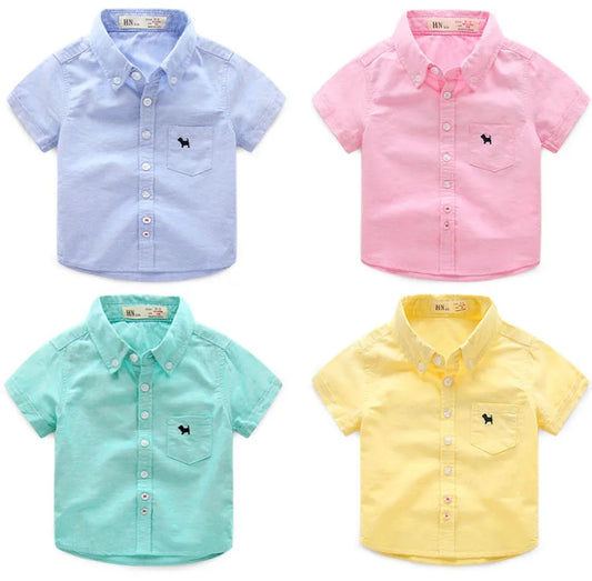 Hot Summer Children's Clothes Baby Boys Shirts Solid Short Sleeve Cotton Kids Shirts for Boys Girls Child Causal Shirt Top Gift