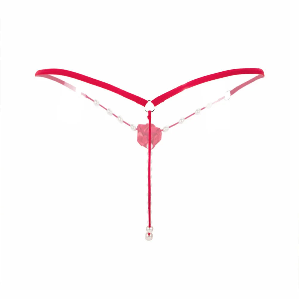 Women Flower Pearl G String Sexy Thong Temptation Panties Ladies Low Waist Underwear BeadsTanga Massage Dessous Elastic Tangas