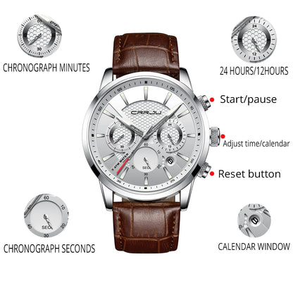 Watches Mens 2021 CRRJU Casual Leather Quartz Men's Watch Top Brand Luxury Business Clock Male Sport Waterproof Date Chronograph