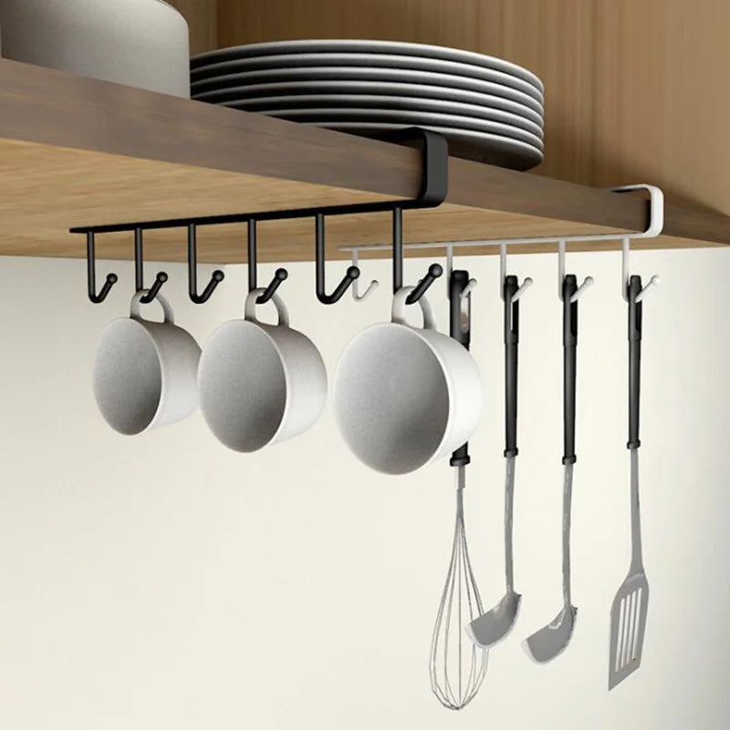 2020 New Hot Fashion 6 Hooks Metal Under Shelf Mug Cup Cupboard Kitchen Organiser Hanging Rack Holder
