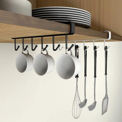 2020 New Hot Fashion 6 Hooks Metal Under Shelf Mug Cup Cupboard Kitchen Organiser Hanging Rack Holder