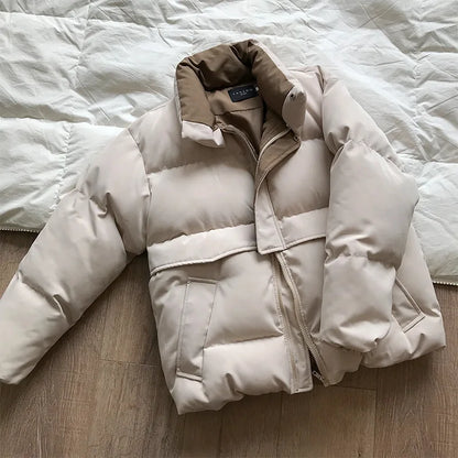 2022 Women's Winter Jacket Streetwear Polyester Zipper Straight 3 Solid Color Padded Coat Warm Femme Parkas Black Women Clothing