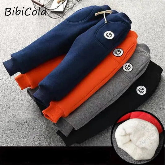 BibiCola New Baby Pants Thick Winter Baby Child Trousers Star Pants Children Leggings Kids Thick Velvet Pants Boys Warm Trousers
