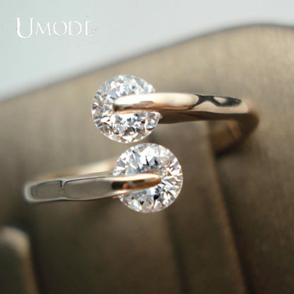 UMODE Rose Gold Color Fashion Design Twin Zircon CZ Cubic Zirconia Engagement Rings for Woman JR0013A