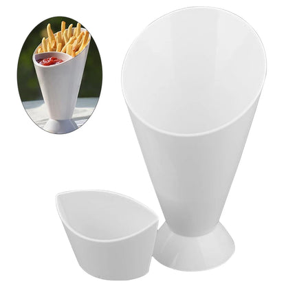Fries Shelf Holder Assorted Sauce Chips Dip Snack Cone Stand Plastic Dip Cup Two Cup-mouth Tableware Tray Container Kitchen Tool